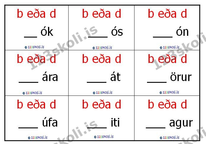 Forskoðunarmynd fyrir Stafsetning  /  b eða d?