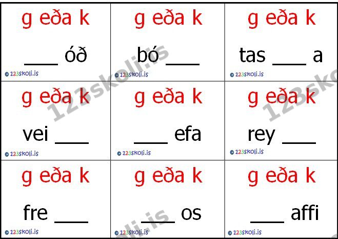 Forskoðunarmynd fyrir Stafsetning – g eða k?