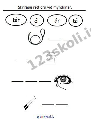 Forskoðunarmynd fyrir 2.  T – Á – R – orðaverkefni