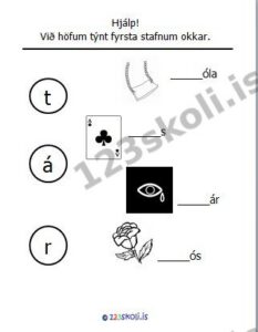 Forskoðunarmynd fyrir 2.  T – Á – R – stafaverkefni