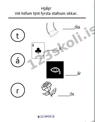 Forskoðunarmynd fyrir 2.  T – Á – R – stafaverkefni