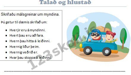 Forskoðunarmynd fyrir Málsgreinar við mynd –  Fólk í bíl