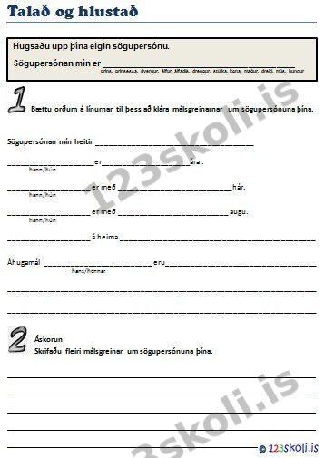 Forskoðunarmynd fyrir Sögupersónan mín