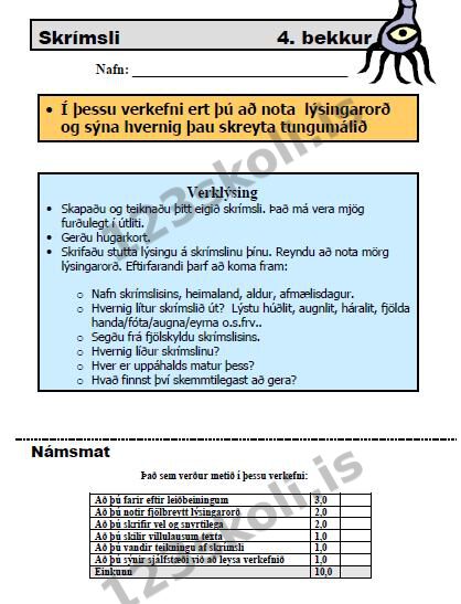 Forskoðunarmynd fyrir Ritunarverkefni um SKRÍMSLI