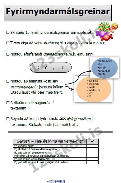 Forskoðunarmynd fyrir Fyrirmyndarmálsgreinar um sælgæti.