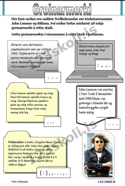 Forskoðunarmynd fyrir John Lennon – Greinarmerkjaæfing