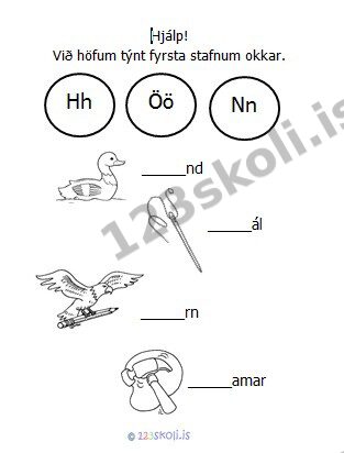 Forskoðunarmynd fyrir 8.  H – Ö – N – stafaverkefni