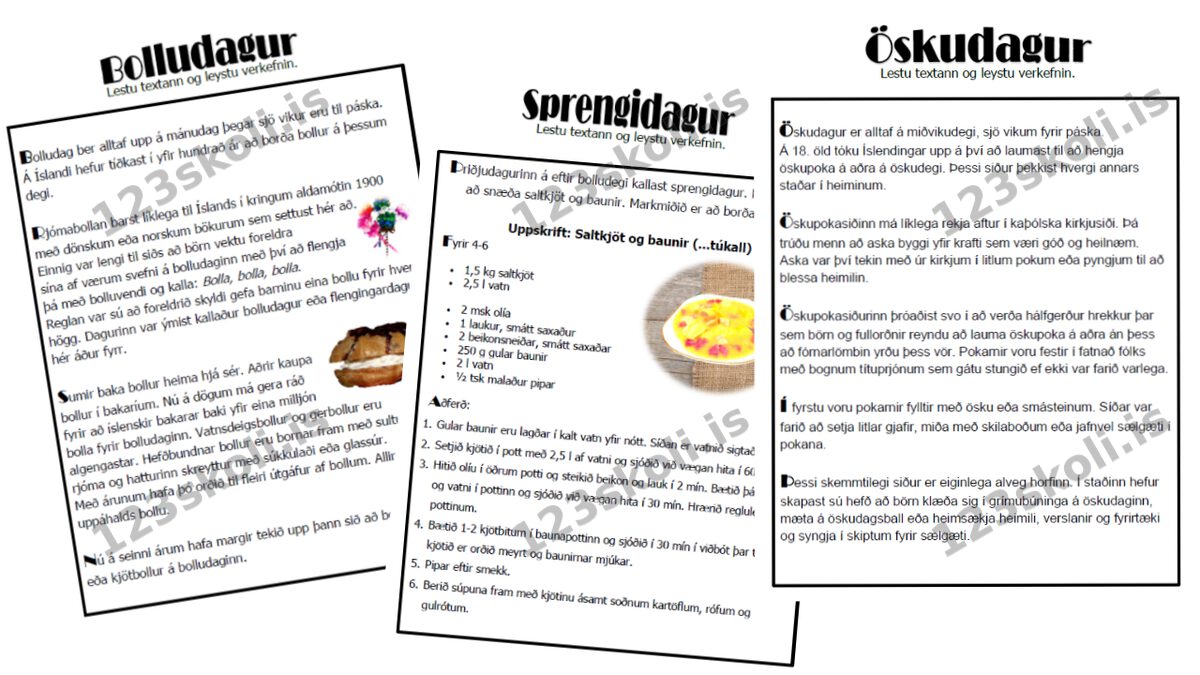Allt um bolludag, sprengidag og öskudag
