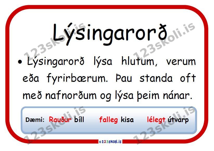 Forskoðunarmynd fyrir Amboð í málfræði – Lýsingarorð