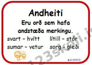 Forskoðunarmynd fyrir Andheiti – Byrjendakennsla