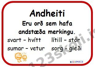Forskoðunarmynd fyrir Andheiti – Byrjendakennsla
