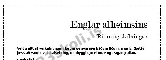 Forskoðunarmynd fyrir Englar alheimsins – Ritun og skilningur