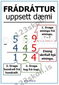 Forskoðunarmynd fyrir Frádráttur – uppsett dæmi