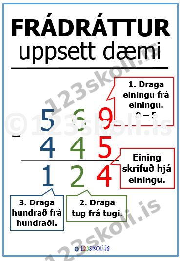 Forskoðunarmynd fyrir Frádráttur – uppsett dæmi