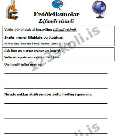 Forskoðunarmynd fyrir Fróðleiksmolar – Lifandi vísindi