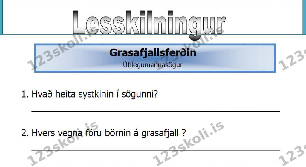 Forskoðunarmynd fyrir Grasafjallaferðin – Lesskilningsverkefni