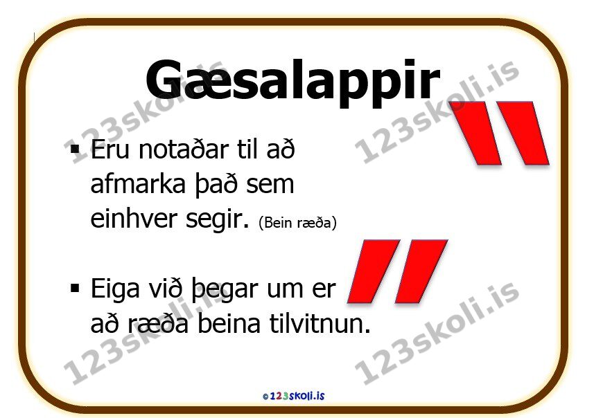 Forskoðunarmynd fyrir Greinarmerki – Gæsalappir