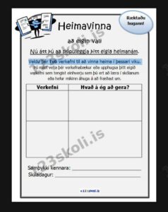 Forskoðunarmynd fyrir Heimavinna að eigin vali