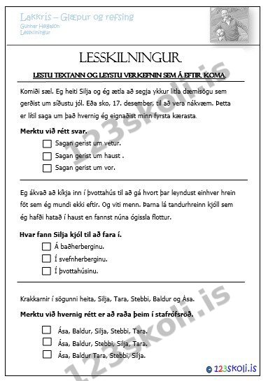 Forskoðunarmynd fyrir Lesskilningingsverkefni