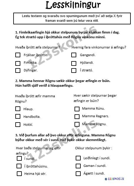 Forskoðunarmynd fyrir Lesskilningur – Fimleikaæfing