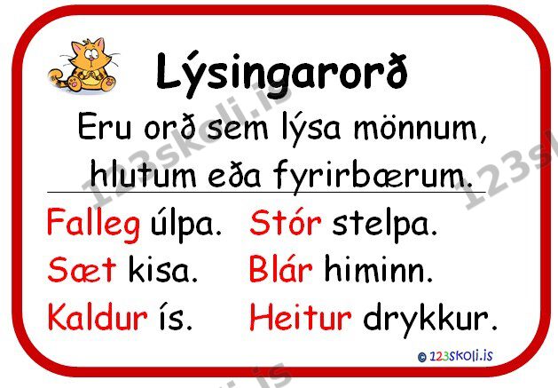 Forskoðunarmynd fyrir Lýsingarorð – Byrjendakennsla