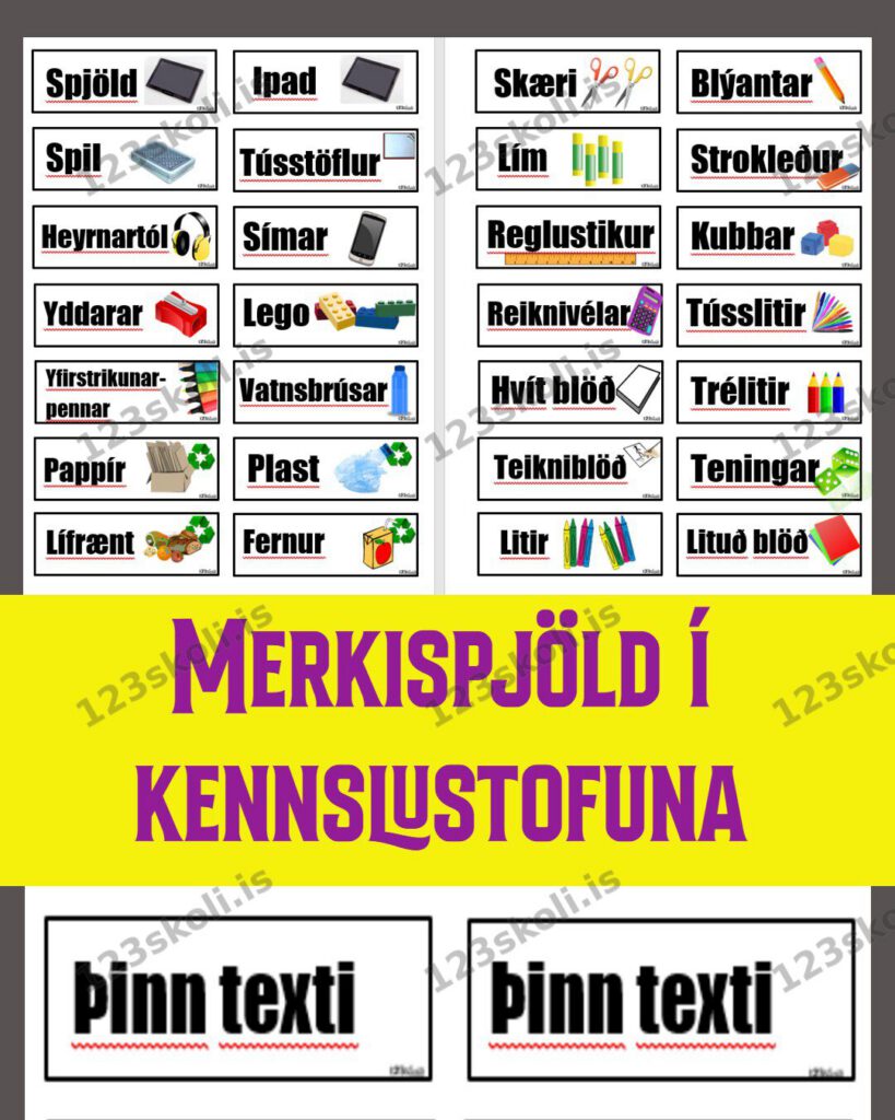 Forskoðunarmynd fyrir Merkimiðar í kennslustofuna –  28 spjöld og form til að bæta við
