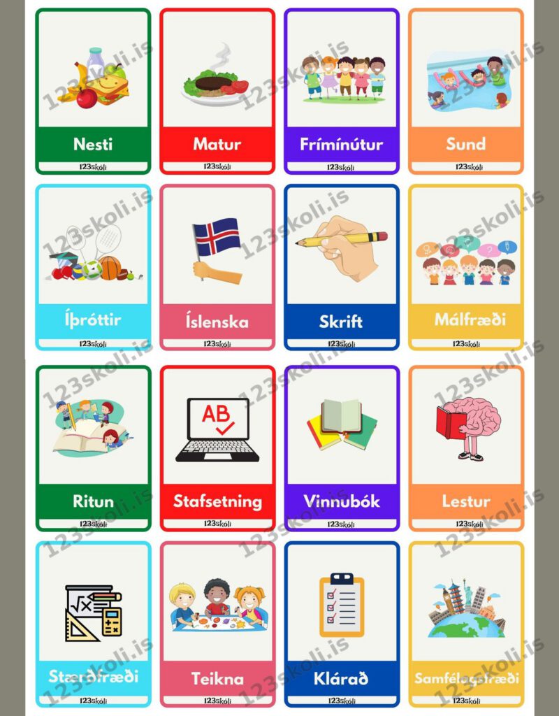 Forskoðunarmynd fyrir Sjónrænt skipulag – Grunnskóli / stundatafla – Leifturspjöld (FlashCards)
