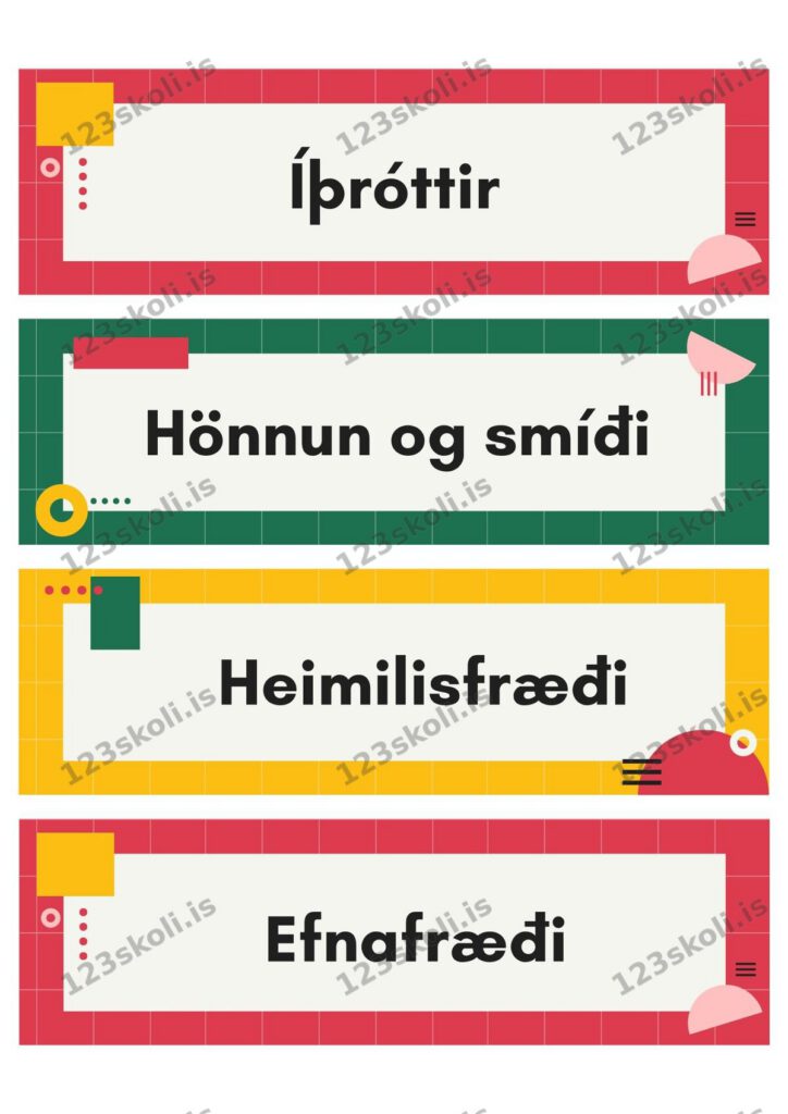 Forskoðunarmynd fyrir Sjónrænt skipulag – Námsgreinar – stundatafla fyrir eldri nemendur