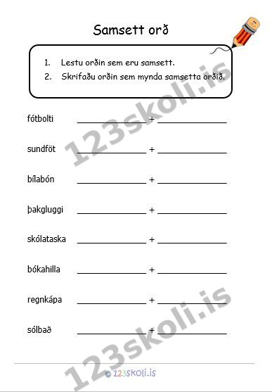 Forskoðunarmynd fyrir Samsett orð 3