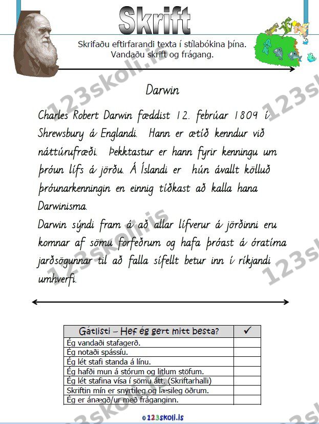 Forskoðunarmynd fyrir Skriftaræfing – Charles Darwin