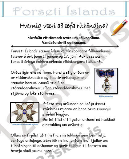 Forskoðunarmynd fyrir Skriftaræfing – Fálkaorðan