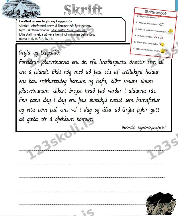 Forskoðunarmynd fyrir Skriftaræfing – Grýla og Leppalúði