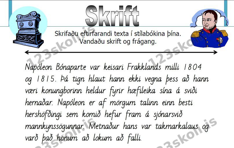 Forskoðunarmynd fyrir Skriftaræfing – Napóleon Bónaparte