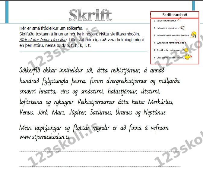 Forskoðunarmynd fyrir Skriftaræfing – Sólkerfið