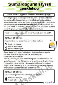 Forskoðunarmynd fyrir Sumardagurinn fyrsti – Lesskilningur