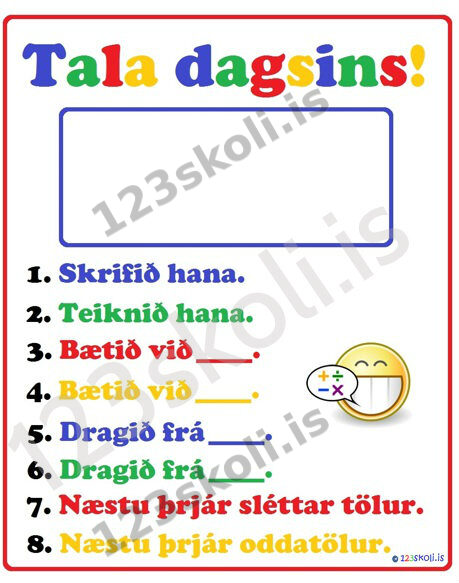 Forskoðunarmynd fyrir Tala dagsins – val kennara