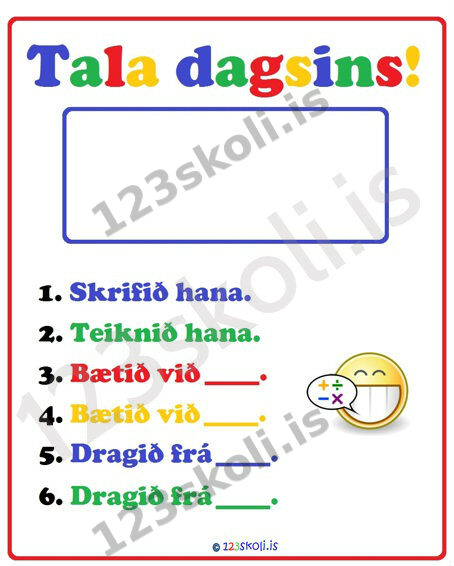 Forskoðunarmynd fyrir Tala dagsins -val kennara, yngri nemendur