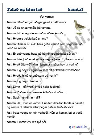 Forskoðunarmynd fyrir Talað og hlustað    Vorboðinn-samtal