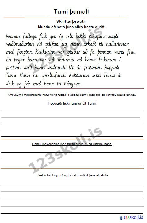 Forskoðunarmynd fyrir Tumi þumall skriftarþrautir