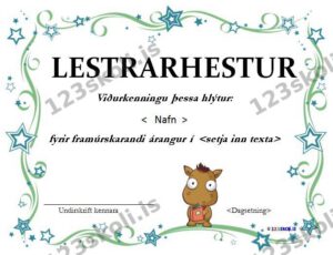 Forskoðunarmynd fyrir Viðurkenning fyrir frammistöðu í lestri