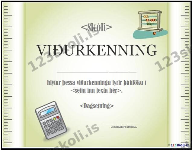 Forskoðunarmynd fyrir Viðurkenning fyrir frammistöðu í stærðfræði